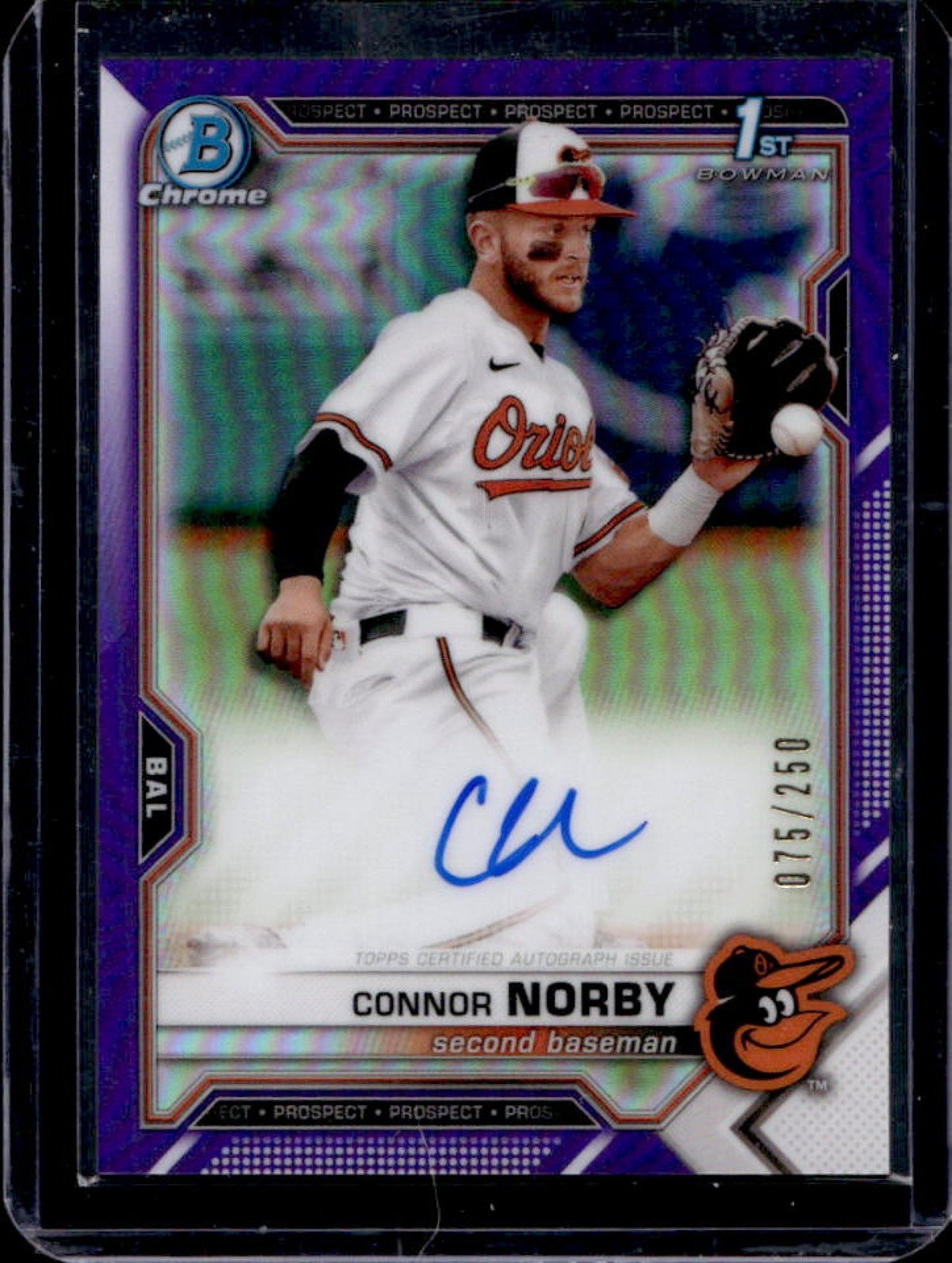2021 Bowman Draft Connor Norby Chrome Auto 1st Purple Refractor #75/250