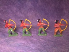 4 Vintage Barclay Manoil Lead Indian Archers Bow Arrow Western Dimestore Figures