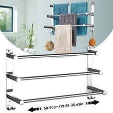 Bathroom Wall Mounted Towel Rail Stainless Steel 3 Tier Towel Bar 50-90cm Chrome