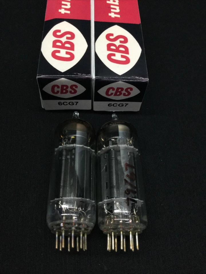 PAR DE TUBOS DE VACÍO DE AUDIO CBS 6CG7 placa negra vintage PROBADOS 8.8995 A JUEGO Foto 2 de 2
