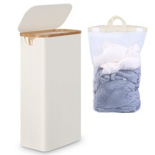 efluky Slim Laundry Basket with Lid, Tall Narrow Washing 63L, Beige 