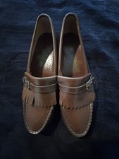 Vintage Sebago brown leather loafers fringed kiltie detail buckled strap sz 10.5