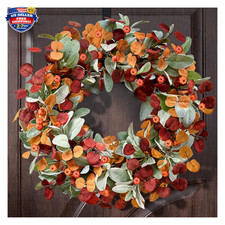 Fall Wreath with Eucalyptus Leaves, 22 Inch Autumn Front Door Decor for Porch
