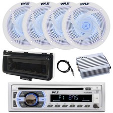 Pyle Bluetooth CD Radio, Amplifier, 4x 6.5" LED Speaker, Cover White , Antenna