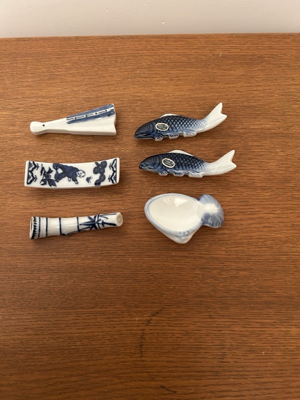 Vintage Blue And White Chopstick Rests Japan Ceramic