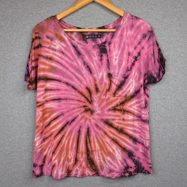 Ishka Top Womens XS Purple Pink Tie Dye T-Shirt Short Sleeve Tee Casual Hippie