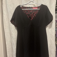 BETSEY JOHNSON Little Black Dress Red Cherry Cherries Lining Sz 12;Pre-Owned