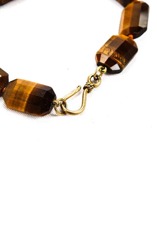 Pulsera de cuentas facetadas ojo de tigre de latón de diseño para mujer 8,5" Foto 3 de 3