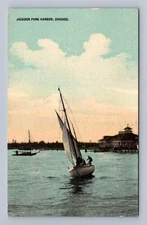 Antique Illinois Postcard CHICAGO Jackson Park Harbor Sailing 1918 to Joliet IL