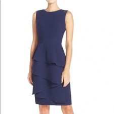NWT Eliza J Size 2 Sleeveless Indigo Blue Tiered Ruffle Sheath Dress