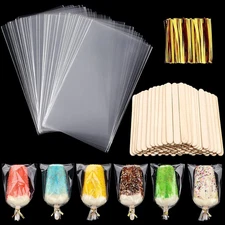 100 Pieces DIY Ice Cream Bags Disposable Clear Ice Pop Plastic Bags and 100 Piec