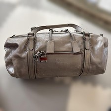 CHLOE Mr Paddington Women's Boston Bag leather Gray Zipper Padlock Authentic USE