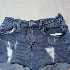 Justice Girl Distressed Denim Jean Shorts Medium Wash Size 16 Rolled Cuff 609885