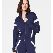 NWT SPANX Womens M Timeless Navy Air Essentials Track Jacket Full Zip Athleisure