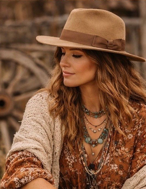 NWT Gottex Laurent brown felt wide brim boho chic bohemian hat WOW! OLIVE GREEN BOHO CHIC WOOL FELT BRIM HAT W/ FAUX  main image 3