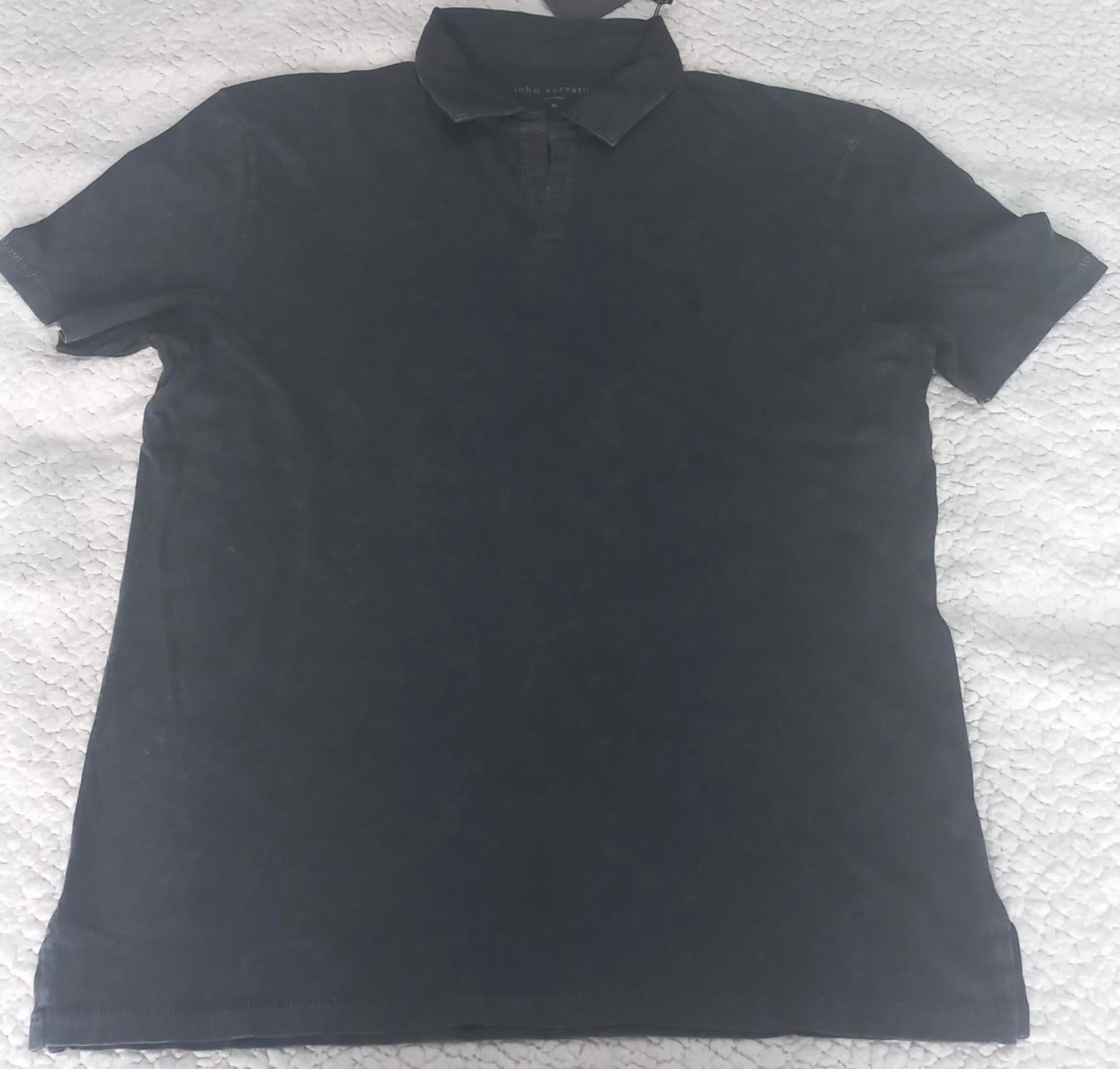 John Varvatos Men's Short Sleeve Open Collar Polo Shirt Marbel Wash Look Size M