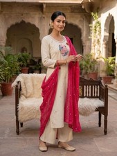 Indian Bollywood Women's Kurti Pure Khadi Cotton Set Designer Kurta Suit Dress