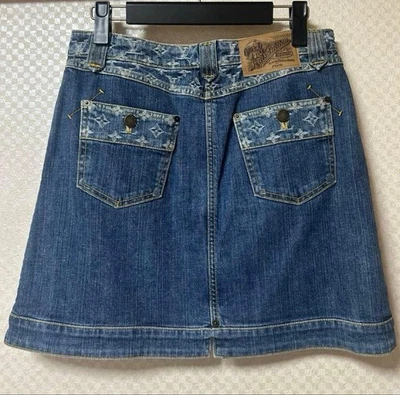 Mini jupe Louis Vuitton coton denim motif monogramme bleu taille 38 authentique - Photo 1/4