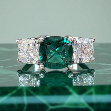 4.00 Ct Cushion Lab Grown Emerald and Diamond Ring Platinum IGI GIA Authentic