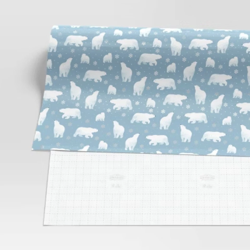 30" 25 sq ft Christmas Roll Wrap White Polar Bears on Blue - Wondershop - Image 3 of 3