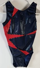 USED GK ELITE SPORTSWEAR GYMNASTICS COMPETITION LEOTARD WITH RINESTONES  MEDIUM