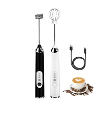 Handheld Electric Coffee Milk Frother Whisk Egg Beater USB Rechargeable 3 Speeds