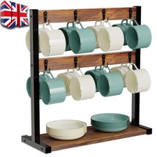 Vintage Wood Coffee Mug Holder Stand 2 Tier Countertop Mug Tree Holder Rack Base