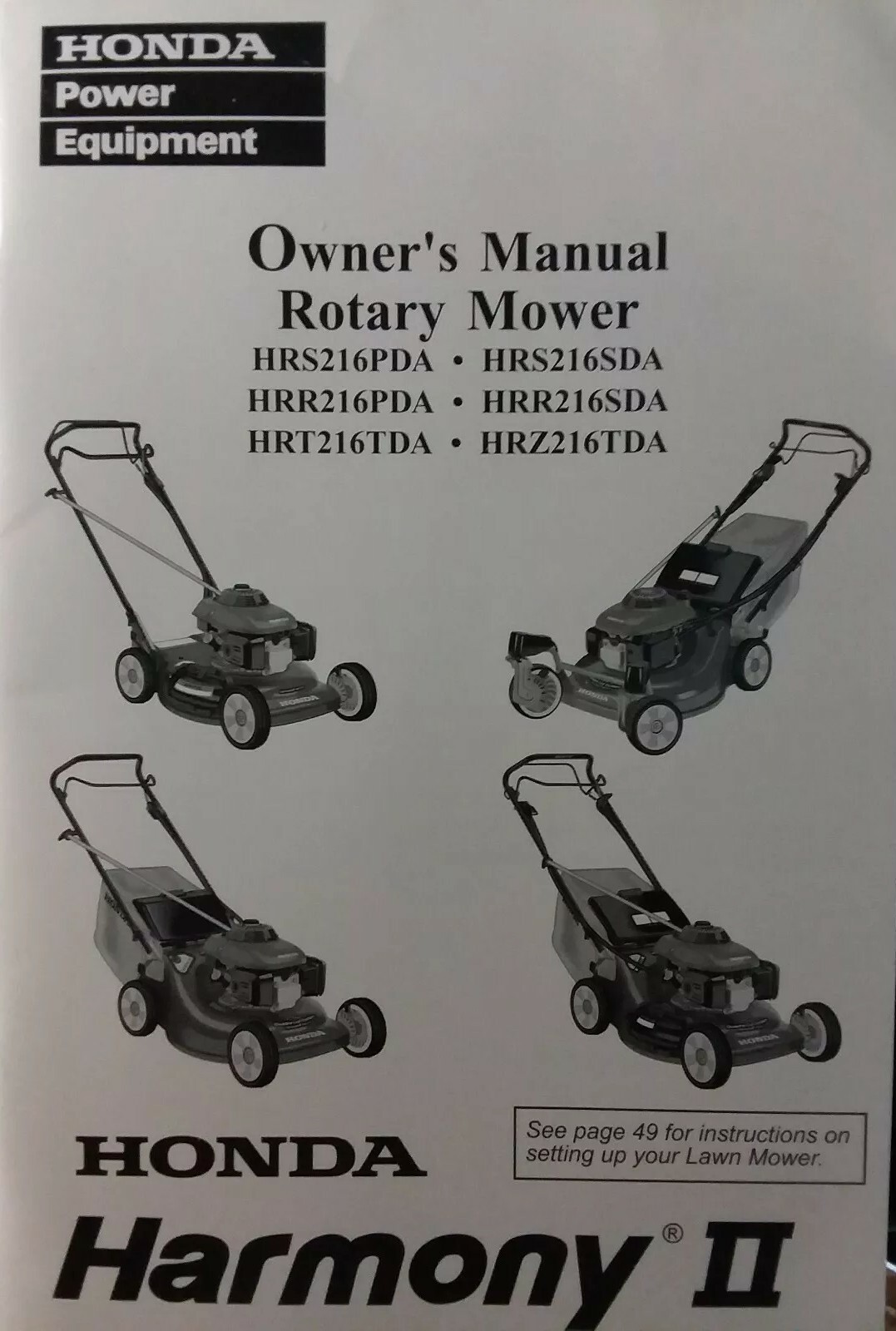 Honda Harmony HRS216PDA HRR216PDA HRT216TDA HRZ216TDA Lawn Mower Owners Manual eBay