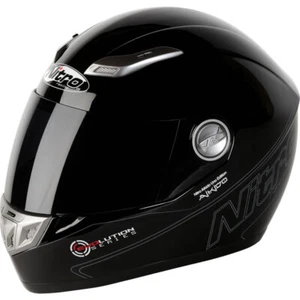 Nitro Aikido Gloss Plain Black Fibreglass Full Face Motorcycle Motorbike Helmet