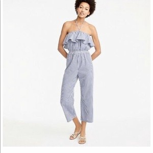 j crew blue and white striped jumpsuit