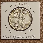 1945 No Mint Mark Walking Liberty Half Dollar Coin.  Silver