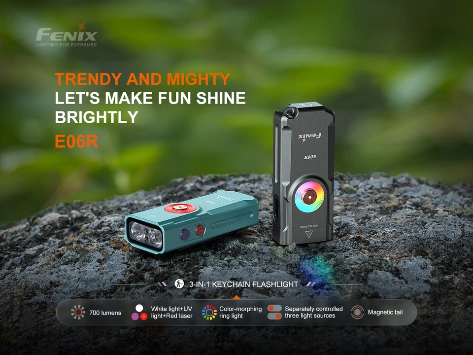 Linterna EDC recargable Fenix E06R 700 lúmenes con luz UV y láser rojo - gris Foto 2 de 4