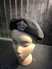 Vintage Rhine stone Beaded Black Felt Baret Hat French Classical 7in Size