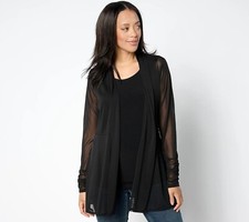 Susan Graver Regular Mesh Cardigan and Liquid Knit Tank Set Size 1X Black Layers