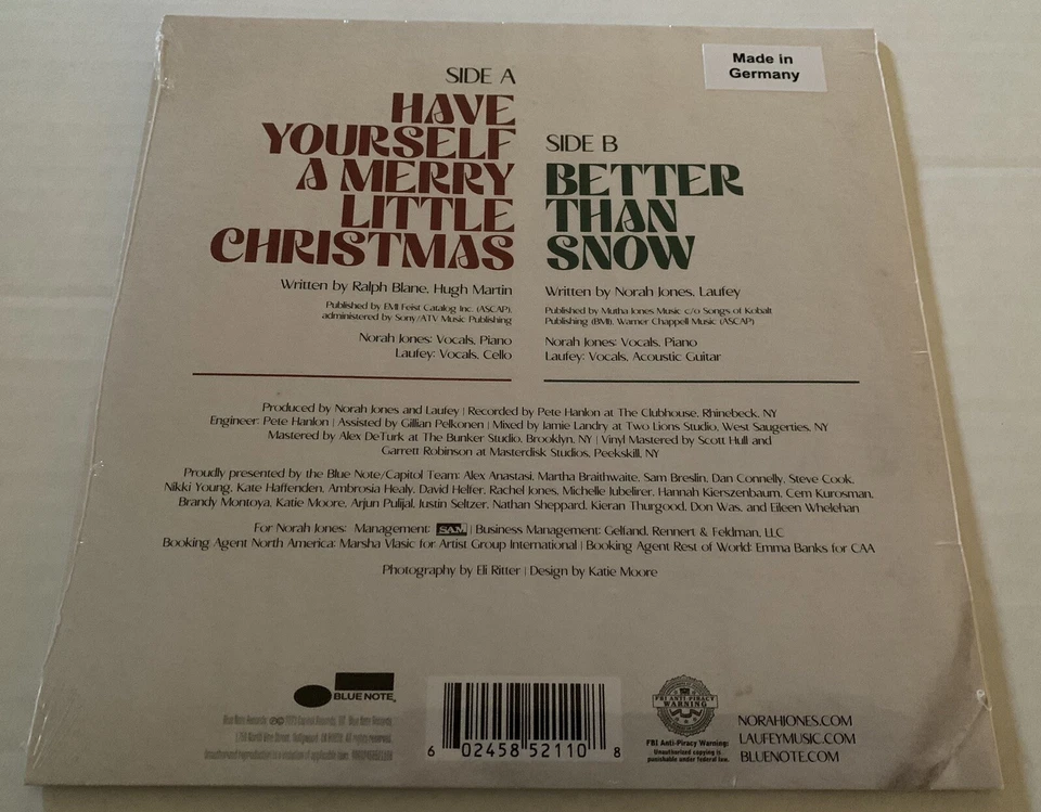 NORAH JONES / LAUFEY Christmas With You 7” Red Marble Vinyl 1st Press SEALED - Image 3 of 4