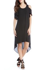 $175 Karen Kane Women'S Solid Black Cold Shoulder Dress High Low Maxi Size Xs
