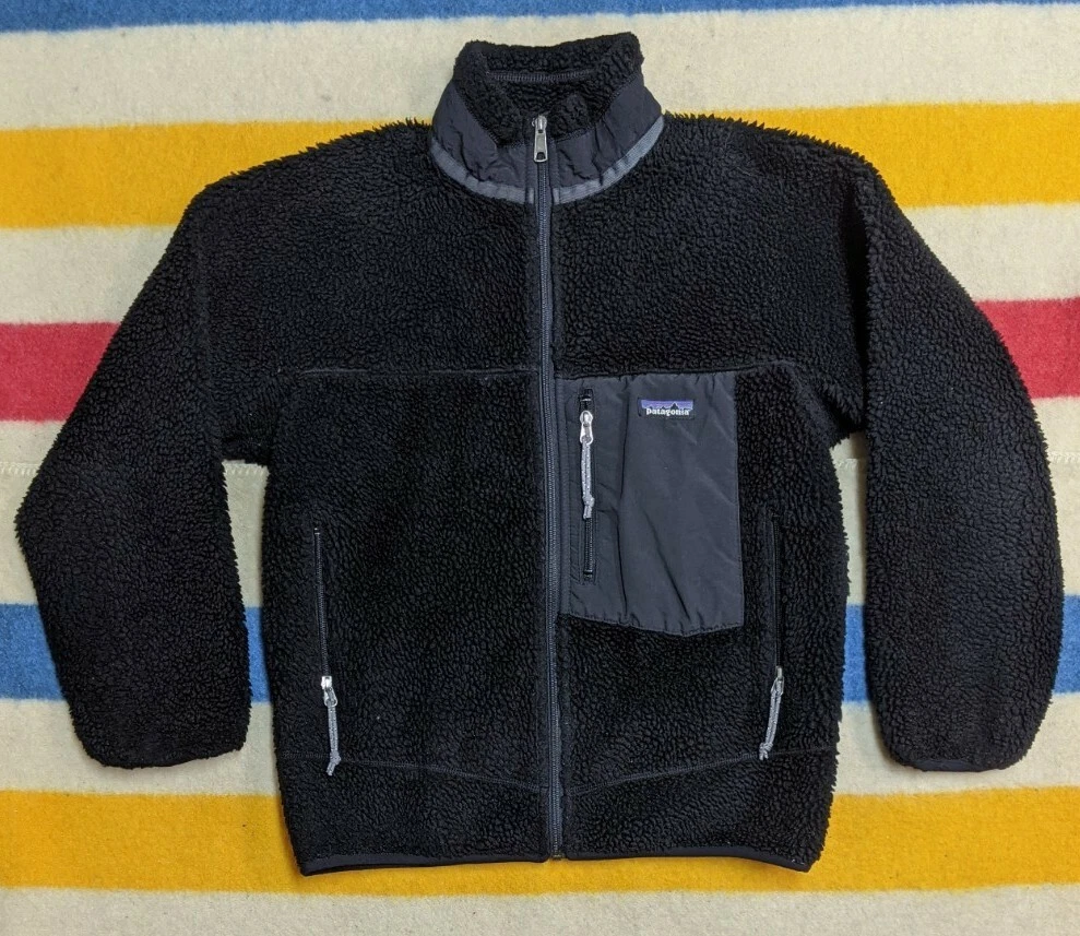 VTG 90s Patagonia USA Retro X Black Sherpa Deep Pile Fleece Zipper Jacket S