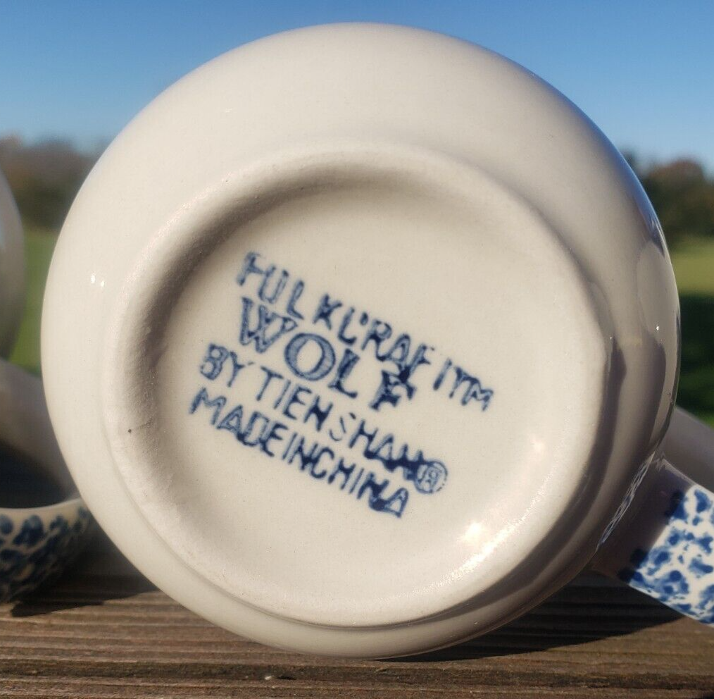 Tienshan Coffee Cup Folk Craft Wolf Sponge Ware Stoneware Tea Mug 3 VTG