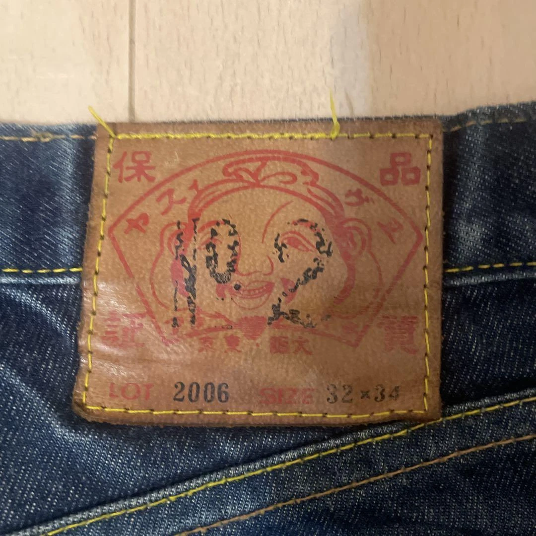 Evisu Denim Jeans Blue Indigo No2.Lot.2006 Douraku Kanji Paint 32×34 Used Auth