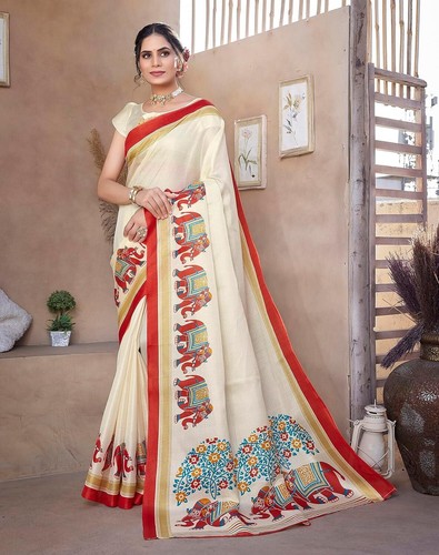 Women's Art Silk Saree Printed Saree With Unstitched Blouse Material - Picture 83 of 96