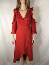 Junior NWT Aqua Cold-Shoulder Faux-Wrap High-Low Rust Dress