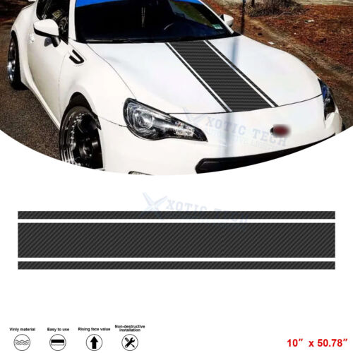 3Pcs Carbon Fiber Pattern Vinyl Front Hood Bumper Stripe Sticker Decal Car Body - Foto 1 di 12