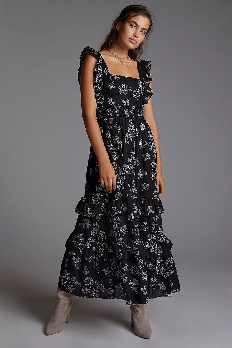 green emerald velvet dress Odd Molly Anthropologie Floral Embroidered Long Maxi Dress  White  Chocolate Couture
