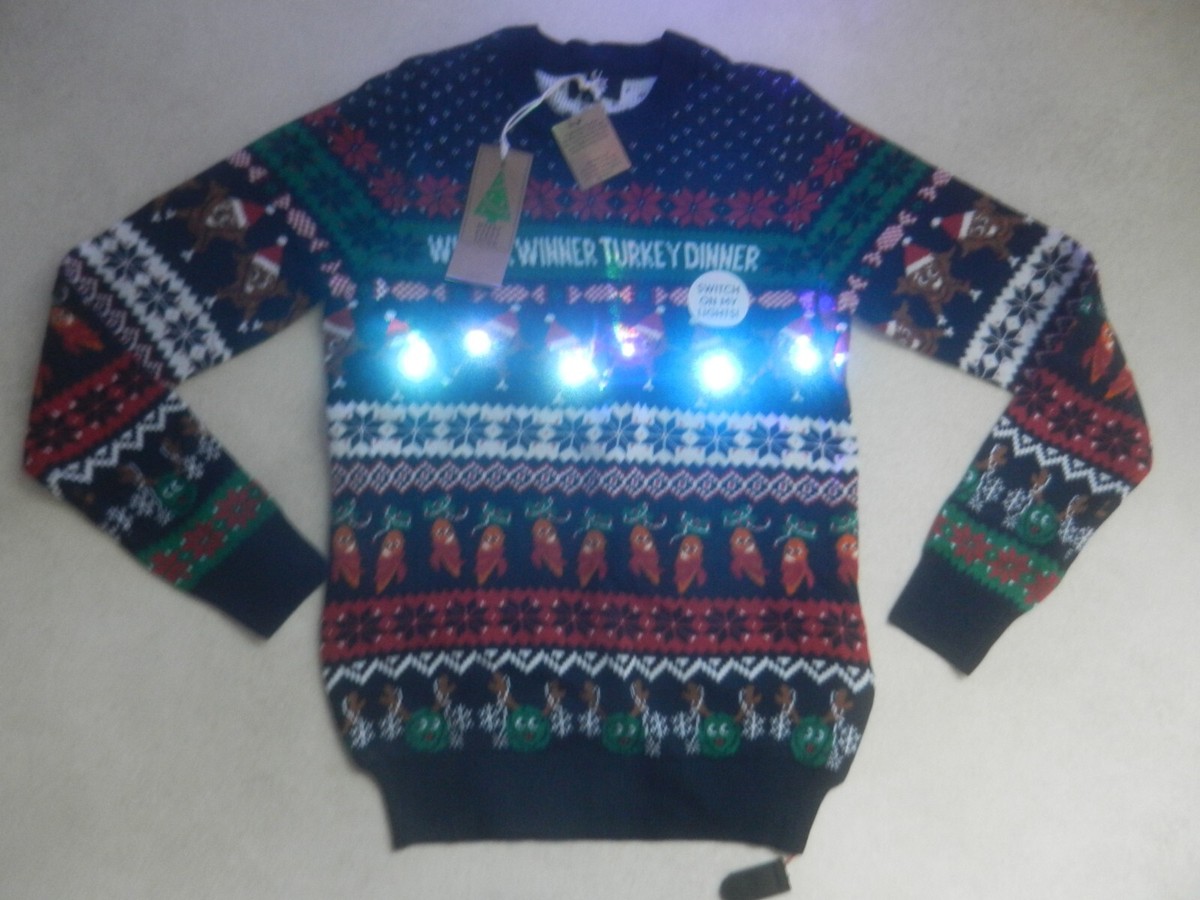 BNWT Next Men's Fun Light Up Turkey Dinner Christmas Jumper XS Small RRP £36