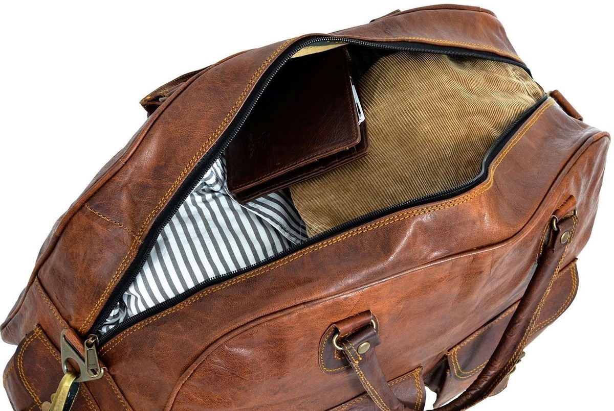 Grand Sac De Voyage En Cuir Vintage - Duffle Week-end Gym - Marron - Fait Main Inde