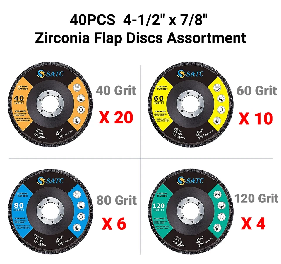 40 Pack 4.5" 4-1/2" Zirconia Flap Disc 40 60 80 120 Grit Sanding Grinding Wheel - Image 3 of 4