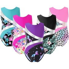 Kids Girls Shiny Rhinestone Print Gymnastics Leotard Tank Ballet Dance Bodysuit
