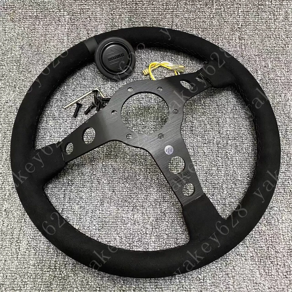 Volante deportivo MOMO BLACK EDITION 350 mm/14 pulgadas MOD07 plato profundo gamuza NUEVO Y Foto 4 de 4