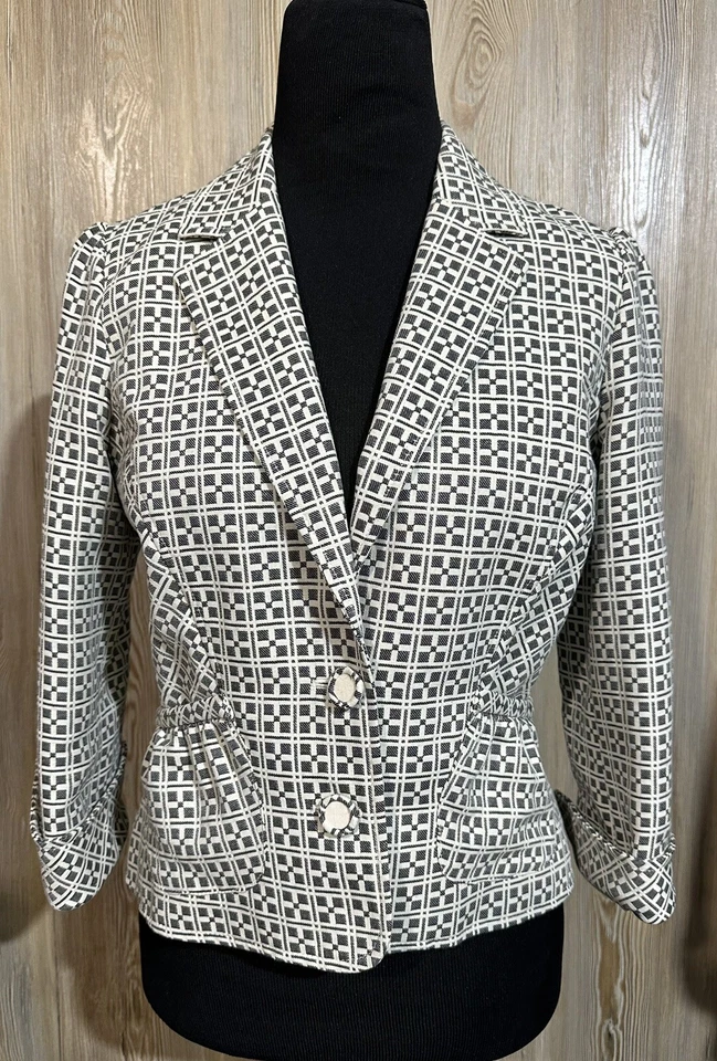 Chaqueta Mittsie Diane Von Furstenberg Gris Crema Manga 3/4 Peplum Talla 10 Foto 2 de 4