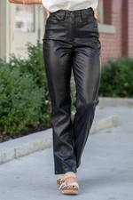 Judy Blue Faux Leather Tummy Control High Rise Straight Leg Pants Black